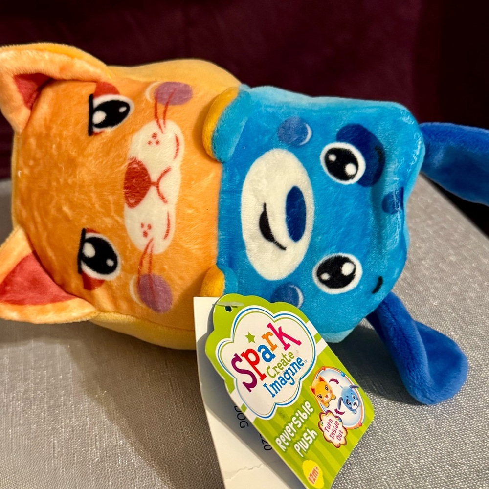 3.5" Small Reversible Blue Happy Dog-Orange Grumpy Cat Soft Squishy Mood Plush